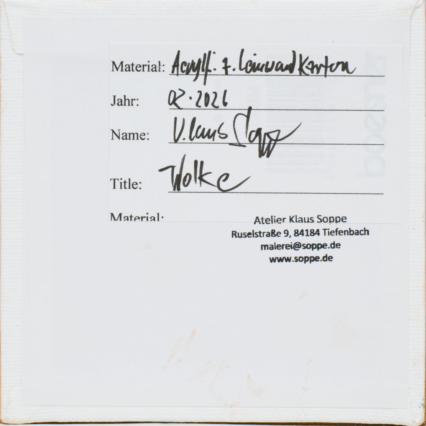 Landschaftsmalerei, "Wolke", Unikat, handgemaltes Einzelstück, 12 x 12 cm, mit Bilderrahmen, Acrylbild klein