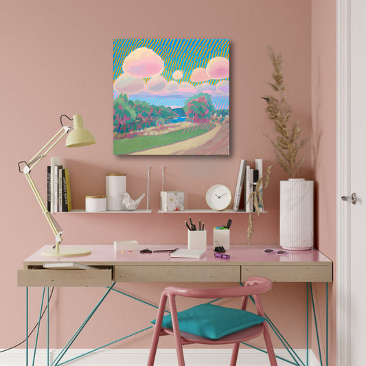 Malerei Isarwolken, handgemaltes Unikat, Natur, Landschaftsmalerei, Himmel, Acrylmalerei 50x50cm