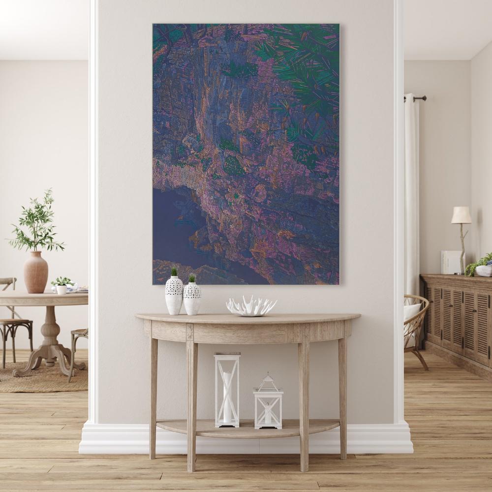 Rocky Coast 5, unique painting, hand-painted single piece, 120 x 90 cm, framed with beech frame