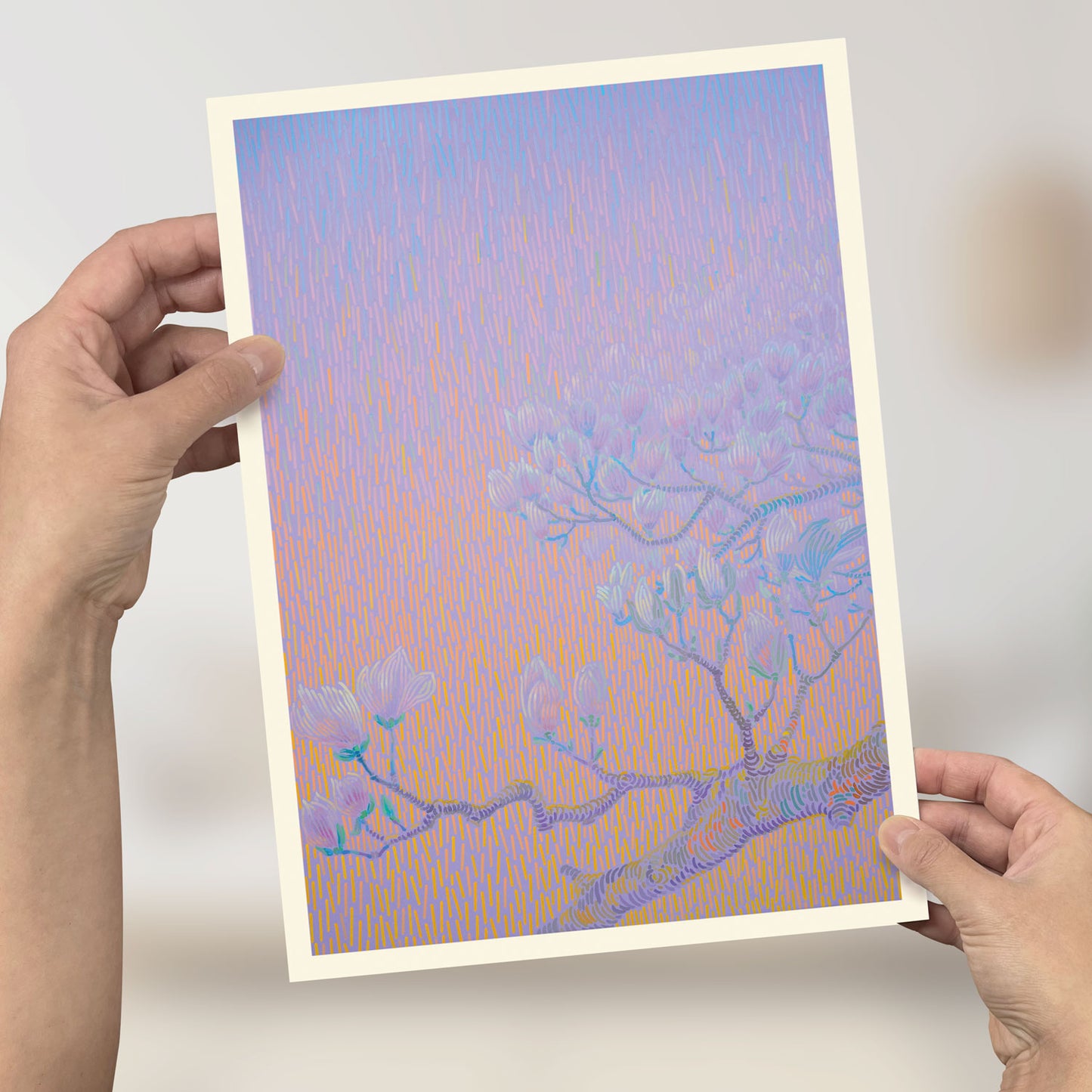 Art Card, Mini Poster, Magnolia, 21x29,7 cm
A brilliant reproduction on high-quality recycled 300 g/m2 organic TOP3 Nature cardboard. The small poster in A4 format (21 x 29.7 cm) is perfect for pinning, framing or giving as a gift.