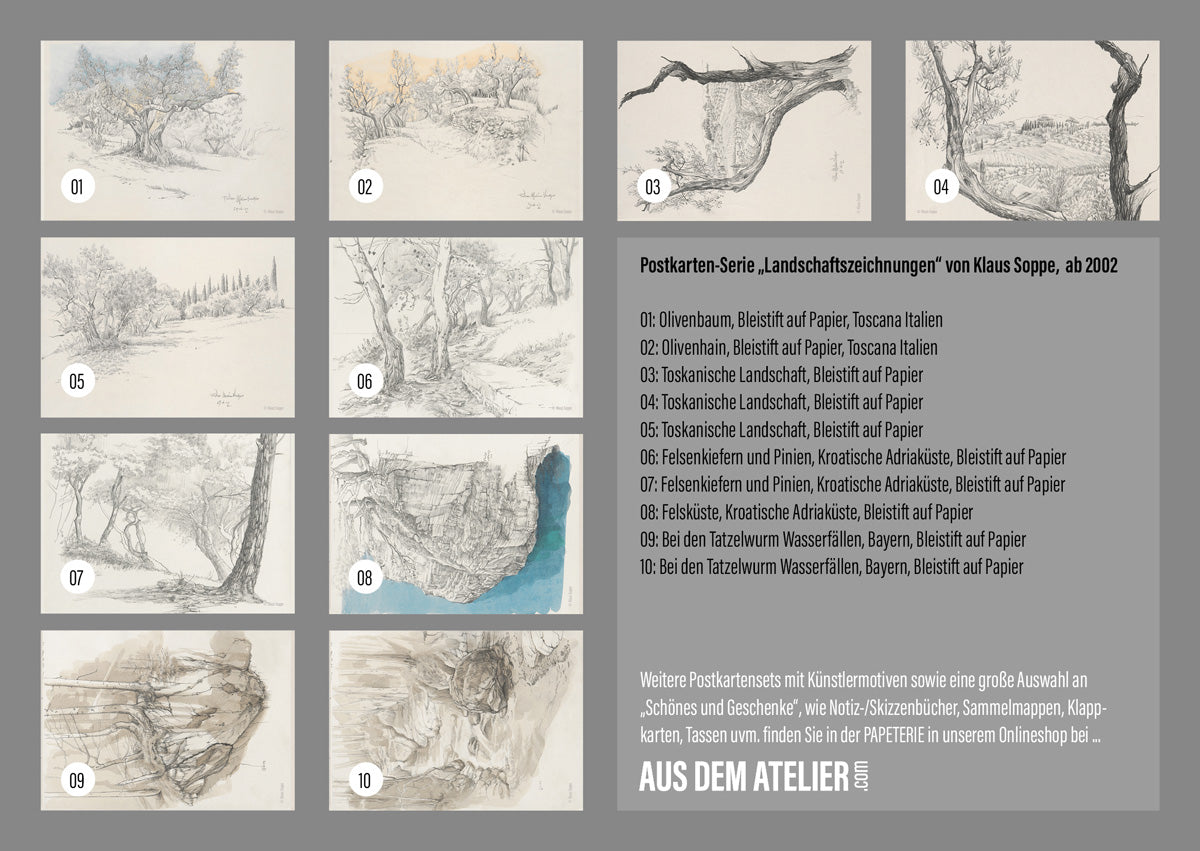 Postcard Set Landscapes Drawings