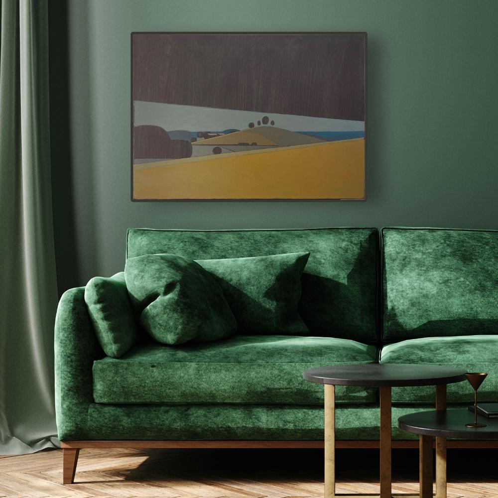 Hills and trees, unique painting, hand-painted unique piece, 70 x 50 cm, with frame
