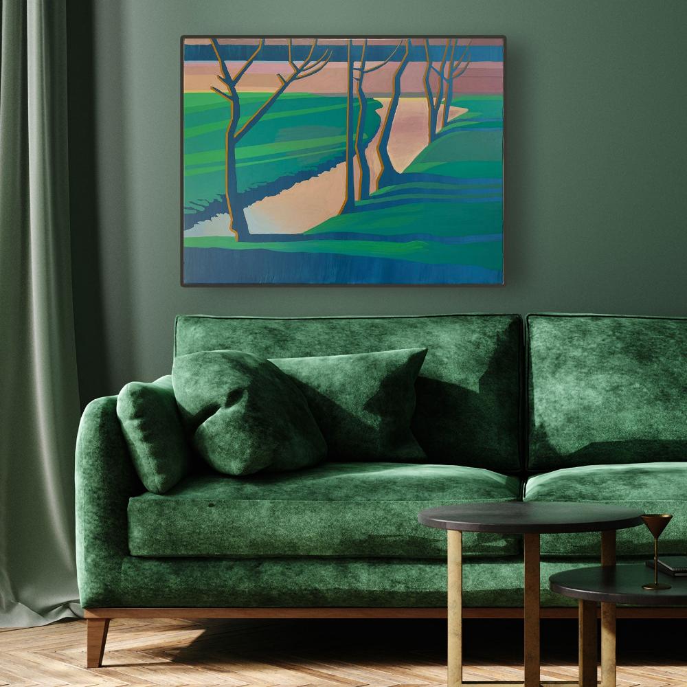 Lake evening, unique painting, hand-painted unique piece, 68 x 52 cm, with frame