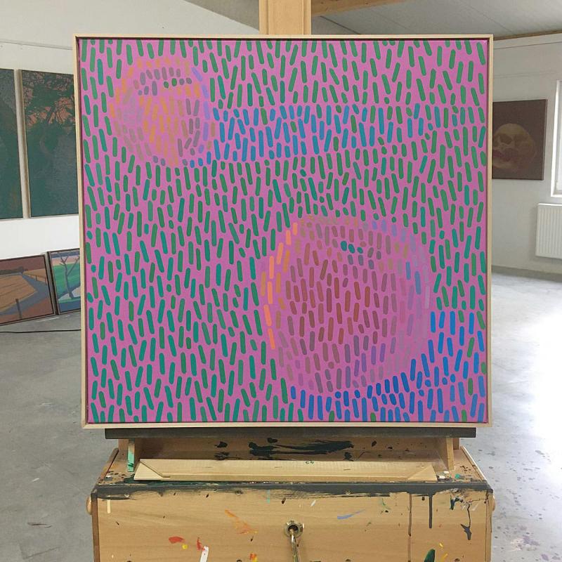 Paul's Apples 4 Magenta, unique, painting, hand-painted one-of-a-kind piece, 60 x 60 cm, with frame strip
