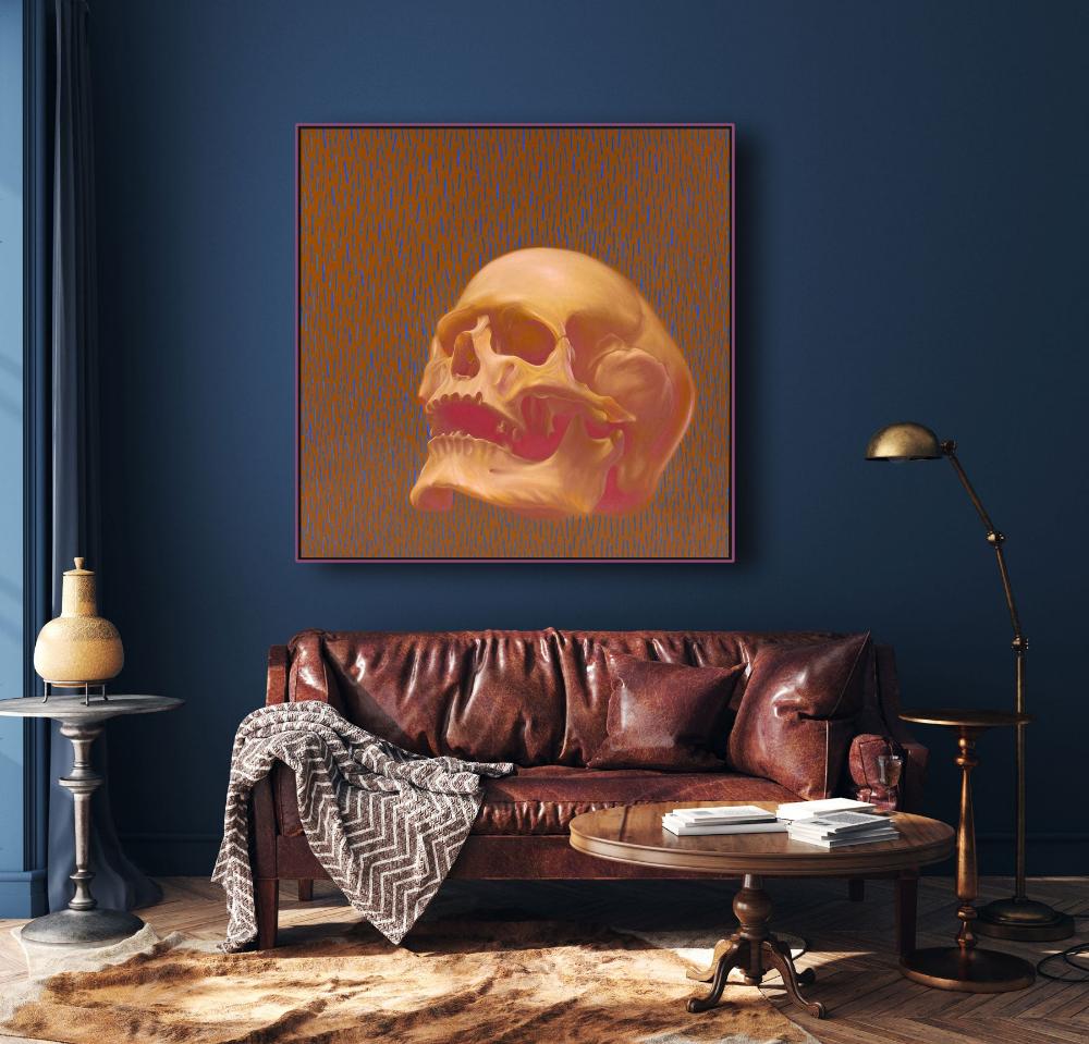Vanitas 1, unique, painting, hand-painted one-of-a-kind piece, 90 x 90 cm, framed with beech strip