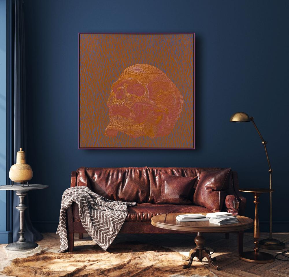 Vanitas 2, unique, painting, hand-painted one-of-a-kind piece, 90 x 90 cm, framed with beech strip