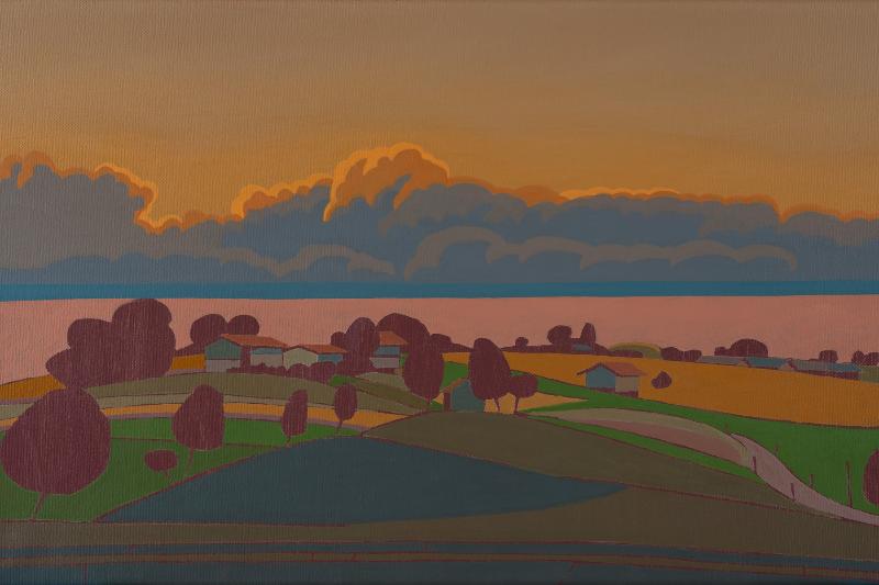 Evening, unique, painting, hand-painted unique piece, 40 x 28 cm, with picture frame