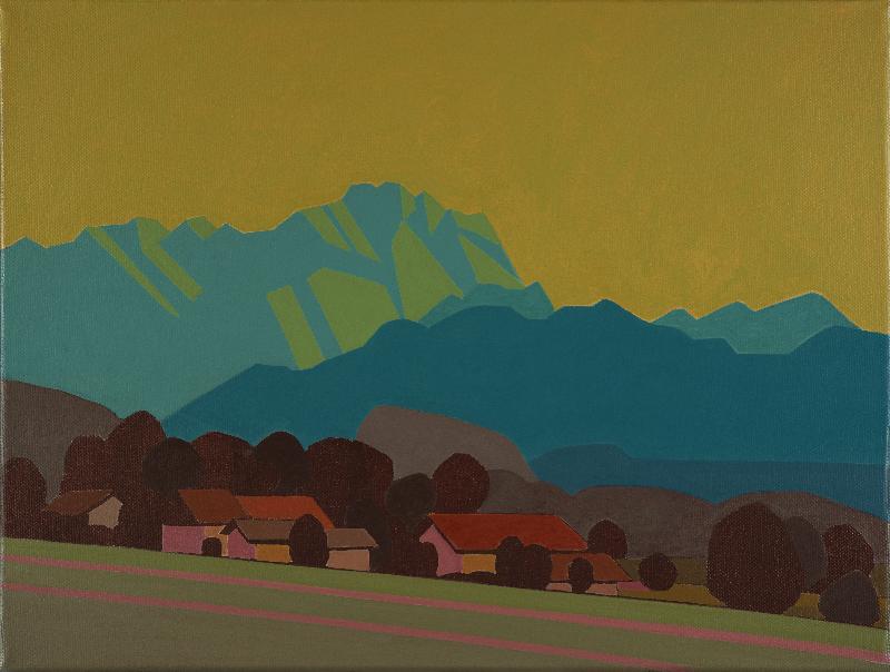 Mountain peak, unique, painting, hand-painted single piece, 40 x 30 cm, with picture frame