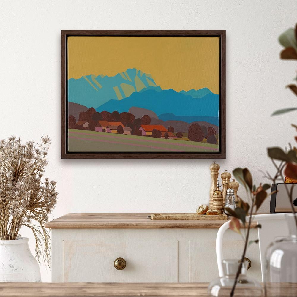 Mountain peak, unique, painting, hand-painted single piece, 40 x 30 cm, with picture frame