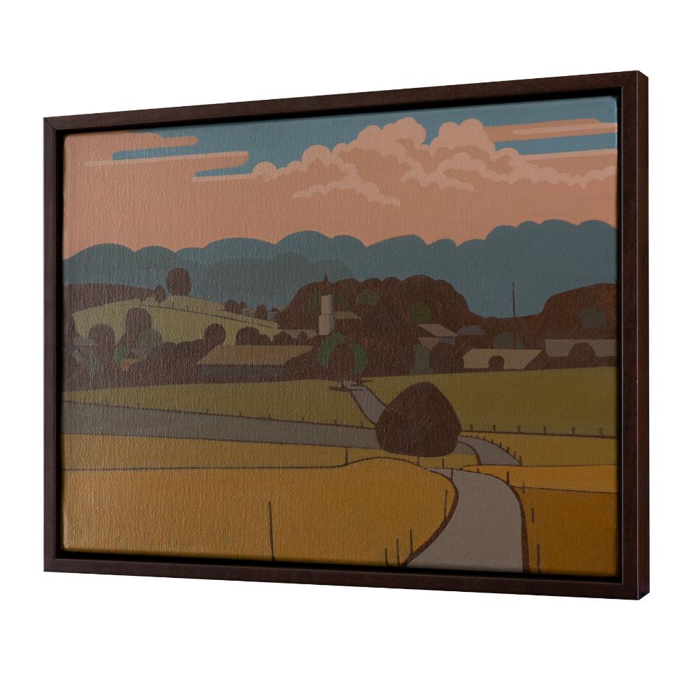 Little village, unique, painting, hand-painted unique piece, 40 x 30 cm, with picture frame