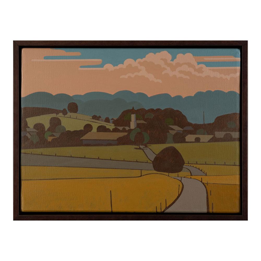 Little village, unique, painting, hand-painted unique piece, 40 x 30 cm, with picture frame