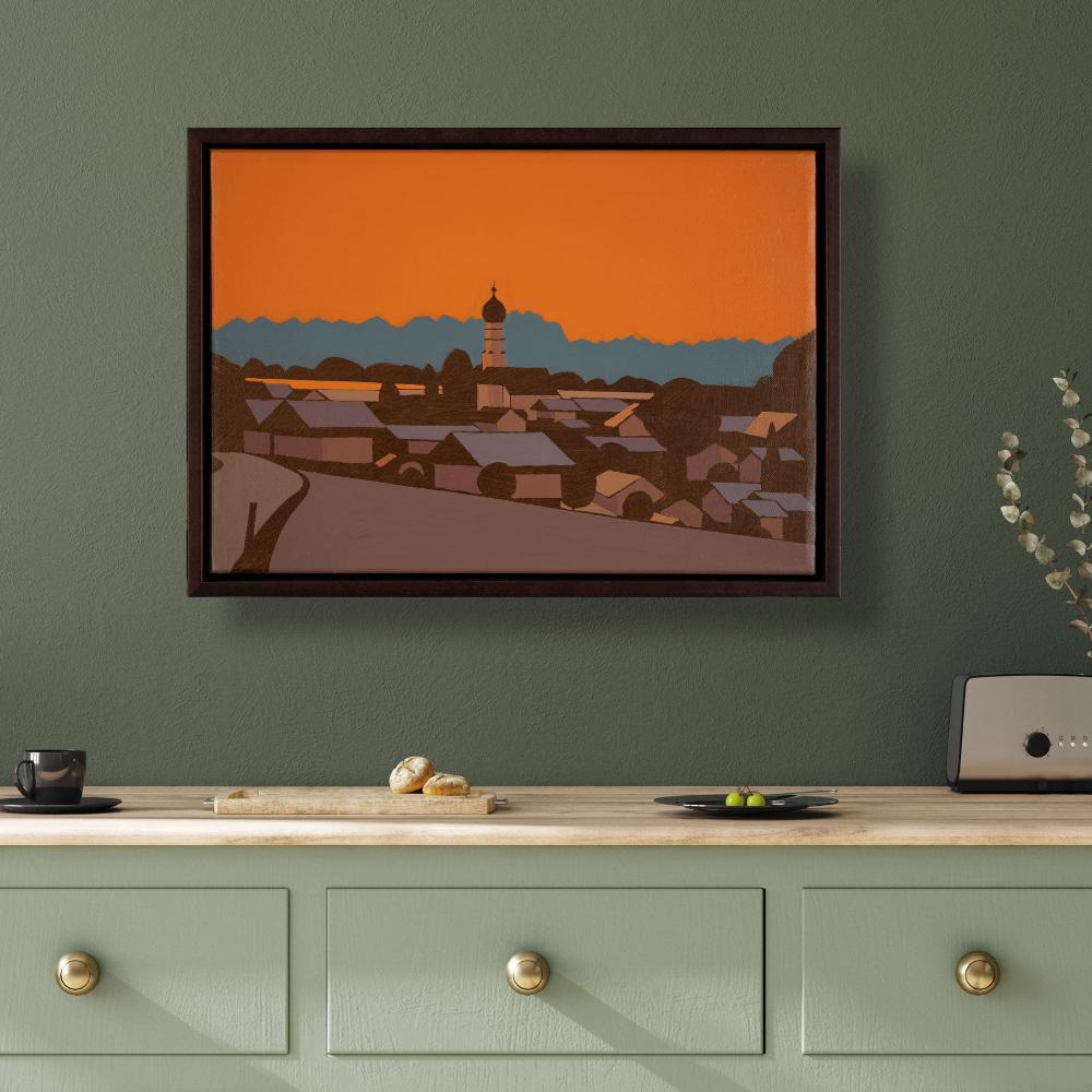 Winter evening, unique, painting, hand-painted unique piece, 40 x 28 cm, with picture frame