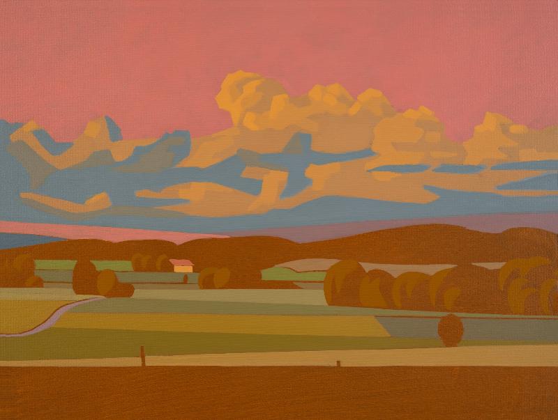 Summer evening, unique painting, hand-painted unique piece, 40 x 30 cm, with picture frame