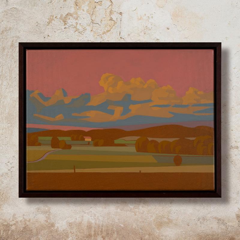 Summer evening, unique painting, hand-painted unique piece, 40 x 30 cm, with picture frame