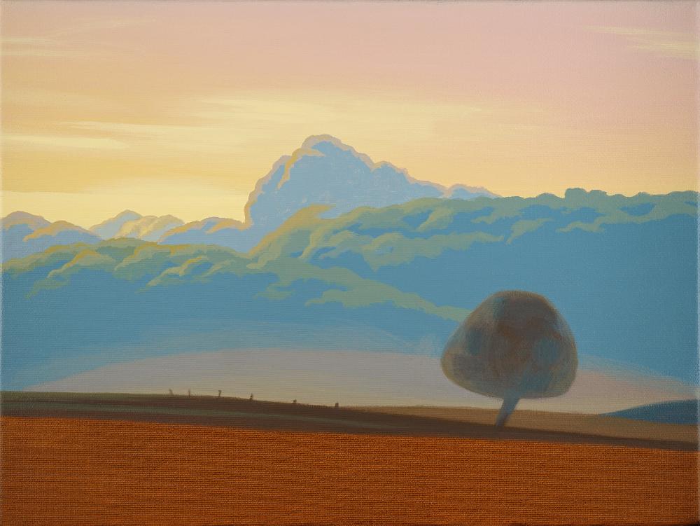 Tree and clouds, unique, painting, hand-painted unique piece, 40 x 30 cm, with picture frame