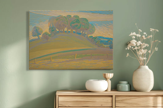 Landschaftsmalerei, Unikat, Bäume und Wiesen, handgemaltes Einzelstück, 70x51 cm