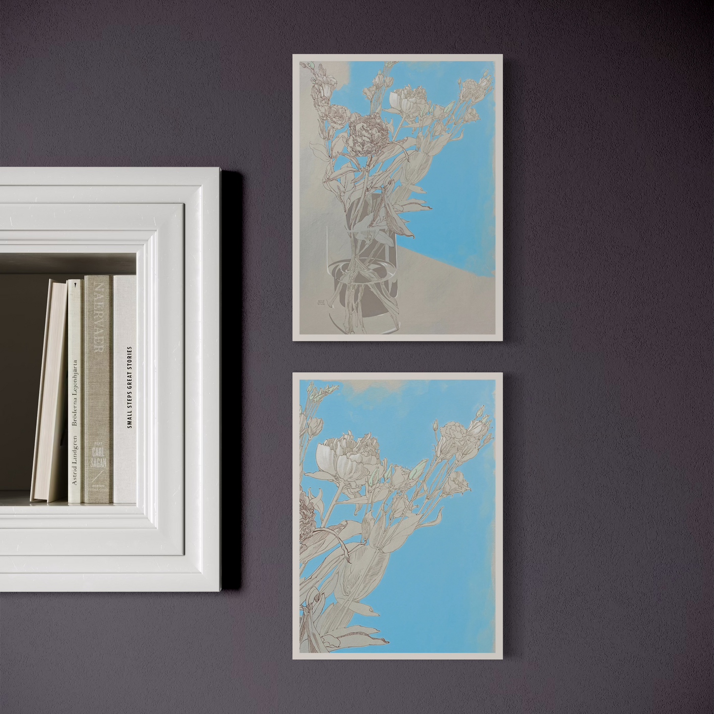 Florale Zeichnung Lisianthus Mini-Poster im modernen Rahmen an der Wand, ideal für Dekoration oder Geschenk.