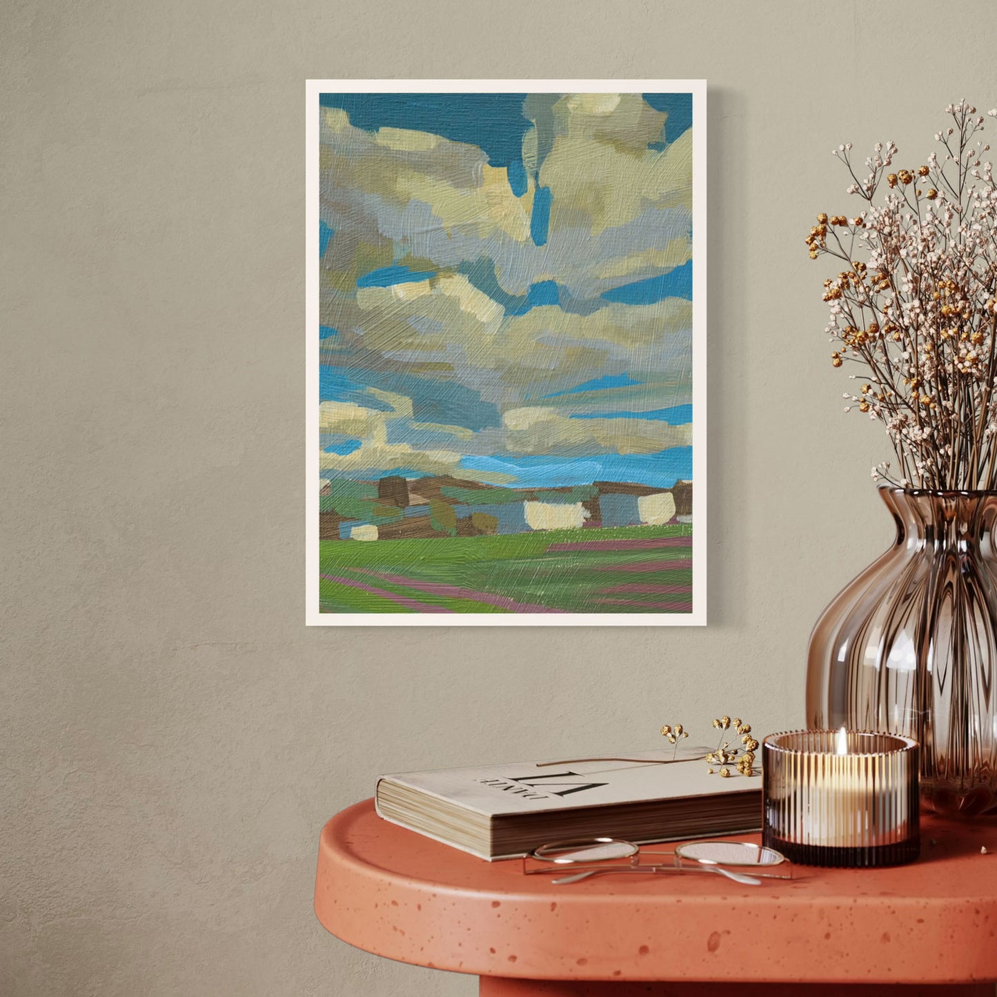 Mini-Poster "Hort" mit wolkigem Himmel, hochwertige Reproduktion im DIN A4 Format, ideal zum Pinnen oder Verschenken.