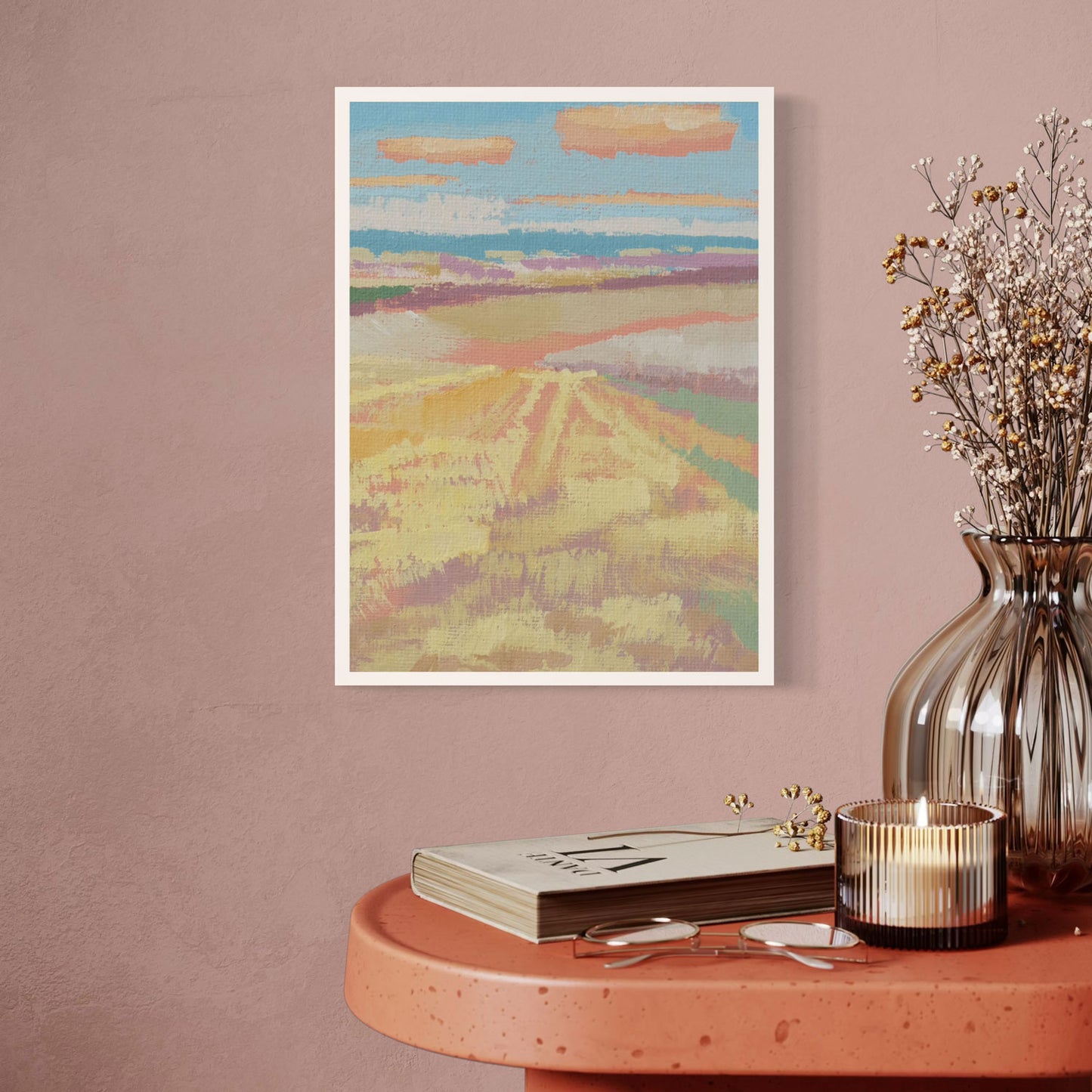 Mini-Poster "Himmelblau" mit malerischer Landschaft und Wolken, ideal zum Pinnen oder Verschenken.