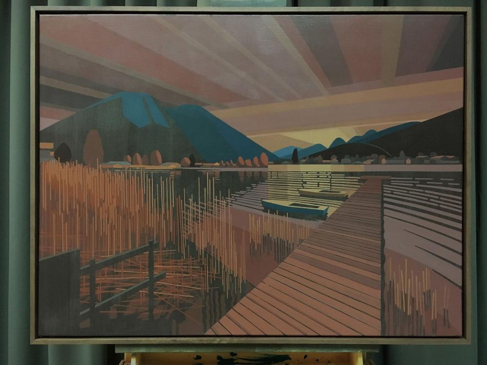 Sea flicker, unique, painting, hand-painted unique piece, 90 x 70 cm, with frame