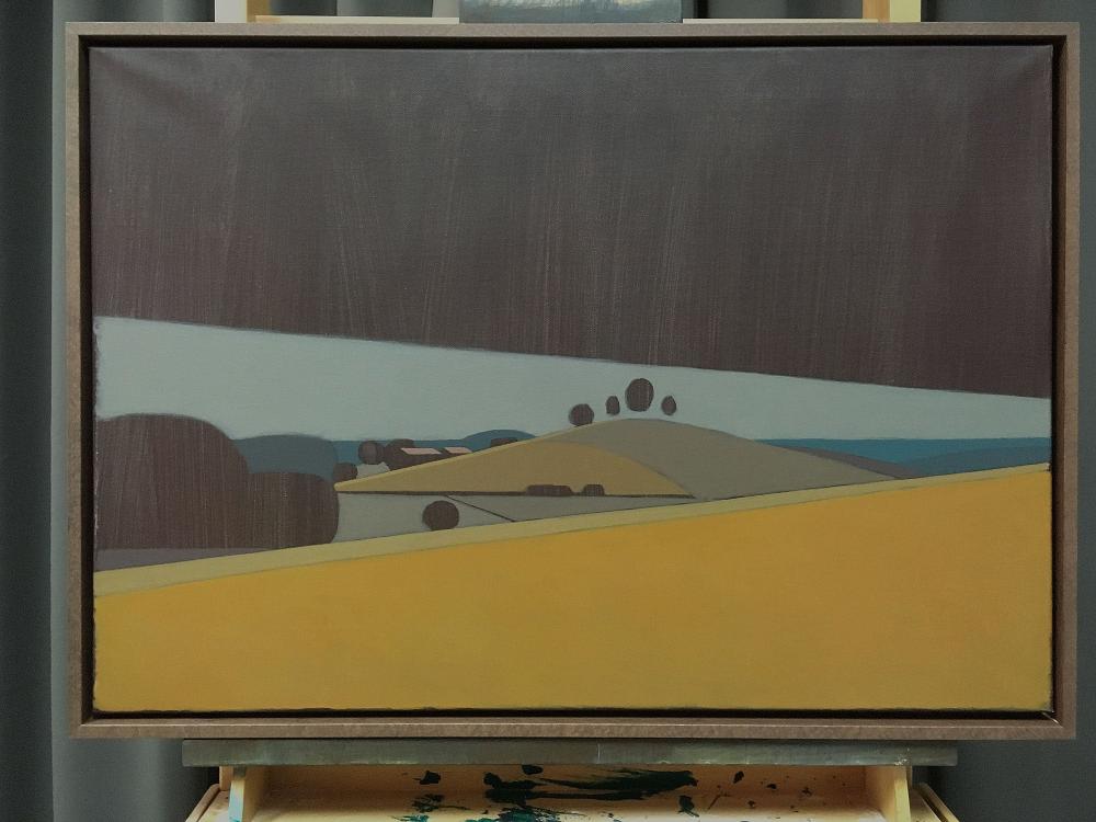 Hills and trees, unique painting, hand-painted unique piece, 70 x 50 cm, with frame