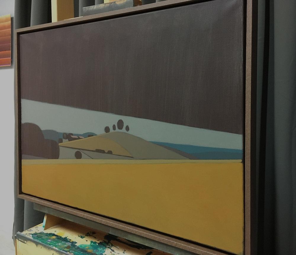 Hills and trees, unique painting, hand-painted unique piece, 70 x 50 cm, with frame