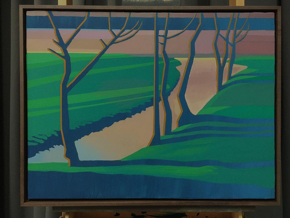 Lake evening, unique painting, hand-painted unique piece, 68 x 52 cm, with frame