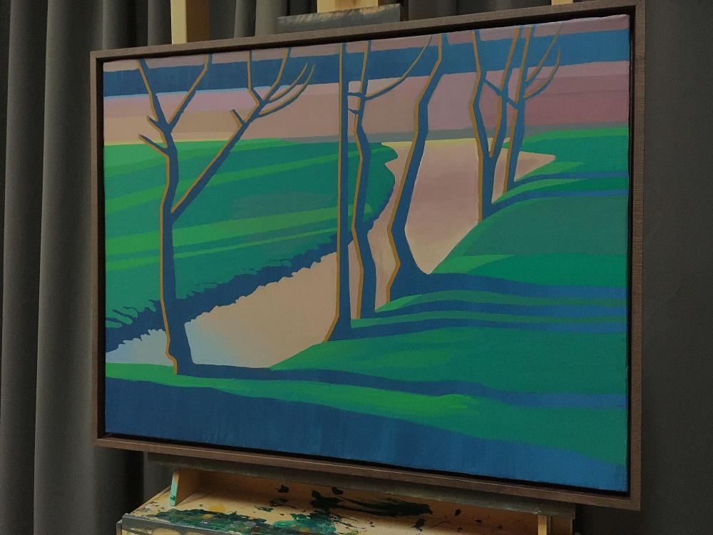 Lake evening, unique painting, hand-painted unique piece, 68 x 52 cm, with frame