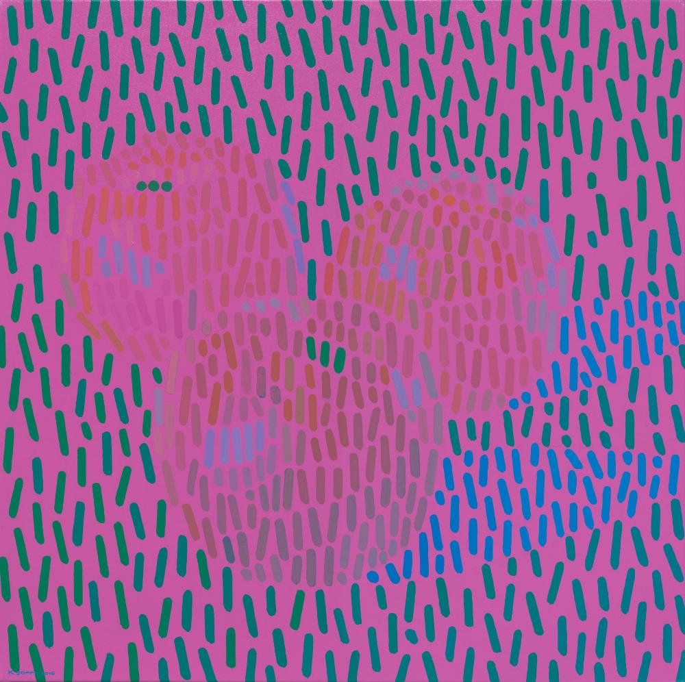 Äpfel Magenta Stillleben, farbenfrohes Leinwanddruckmotiv auf strukturiertem Hintergrund.