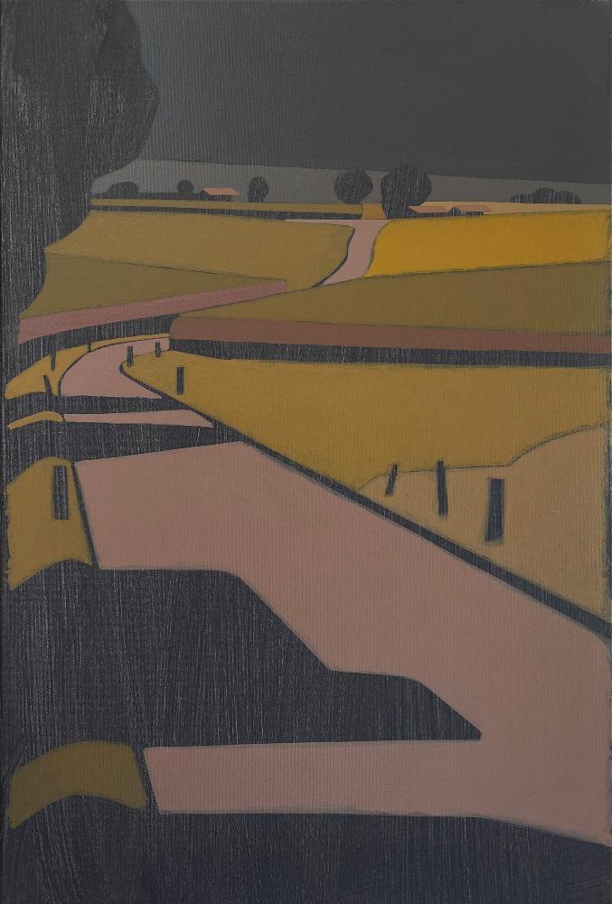 Summer Street, unique painting, hand-painted single piece, 68 x 46 cm, with frame