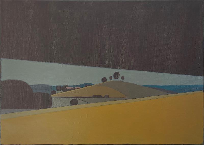 Hills and trees, unique painting, hand-painted unique piece, 70 x 50 cm, with frame