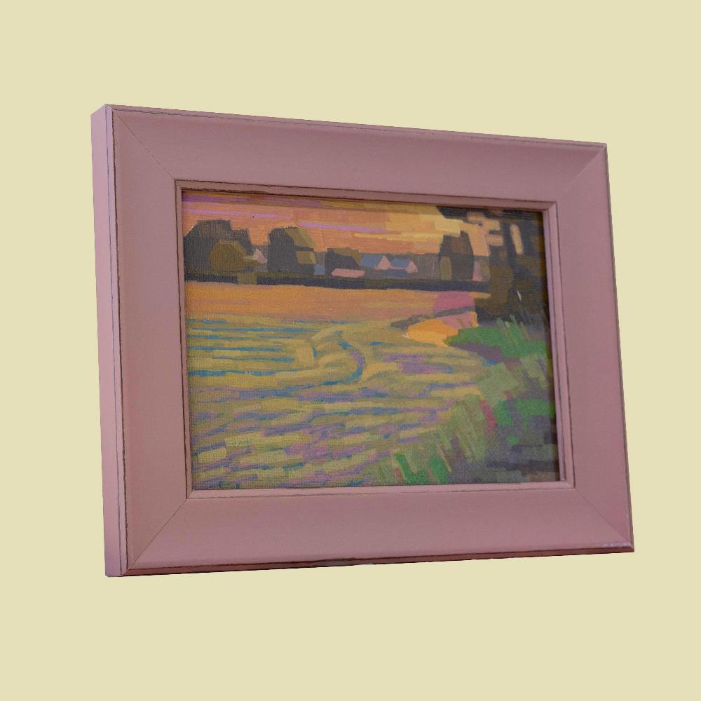 Original painting "Sun in the Field" - hand painted - acrylic painting - 10x15 cm - landscape picture - unique piece - with frame