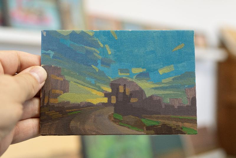 Original painting - "Low Standing Sun" - hand painted - acrylic painting - 10x15 cm - landscape picture - unique piece - with frame