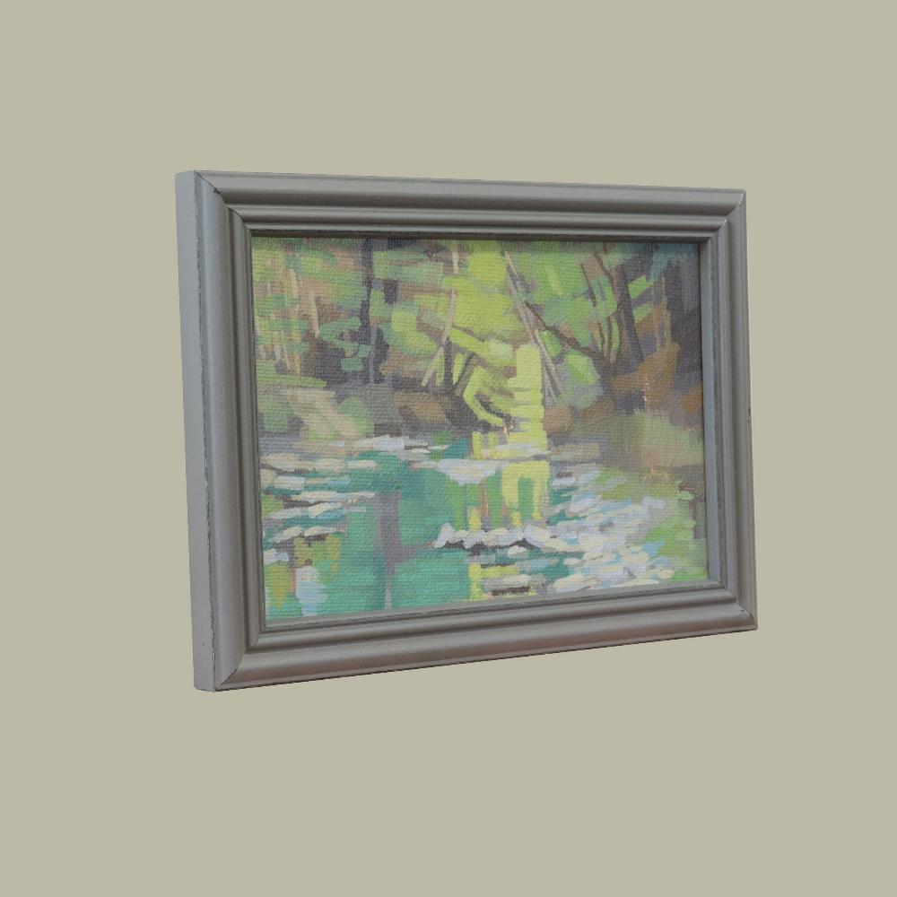 Original painting - "Play of Light" - hand painted - acrylic painting - 10x15 cm - landscape picture - unique piece - with frame