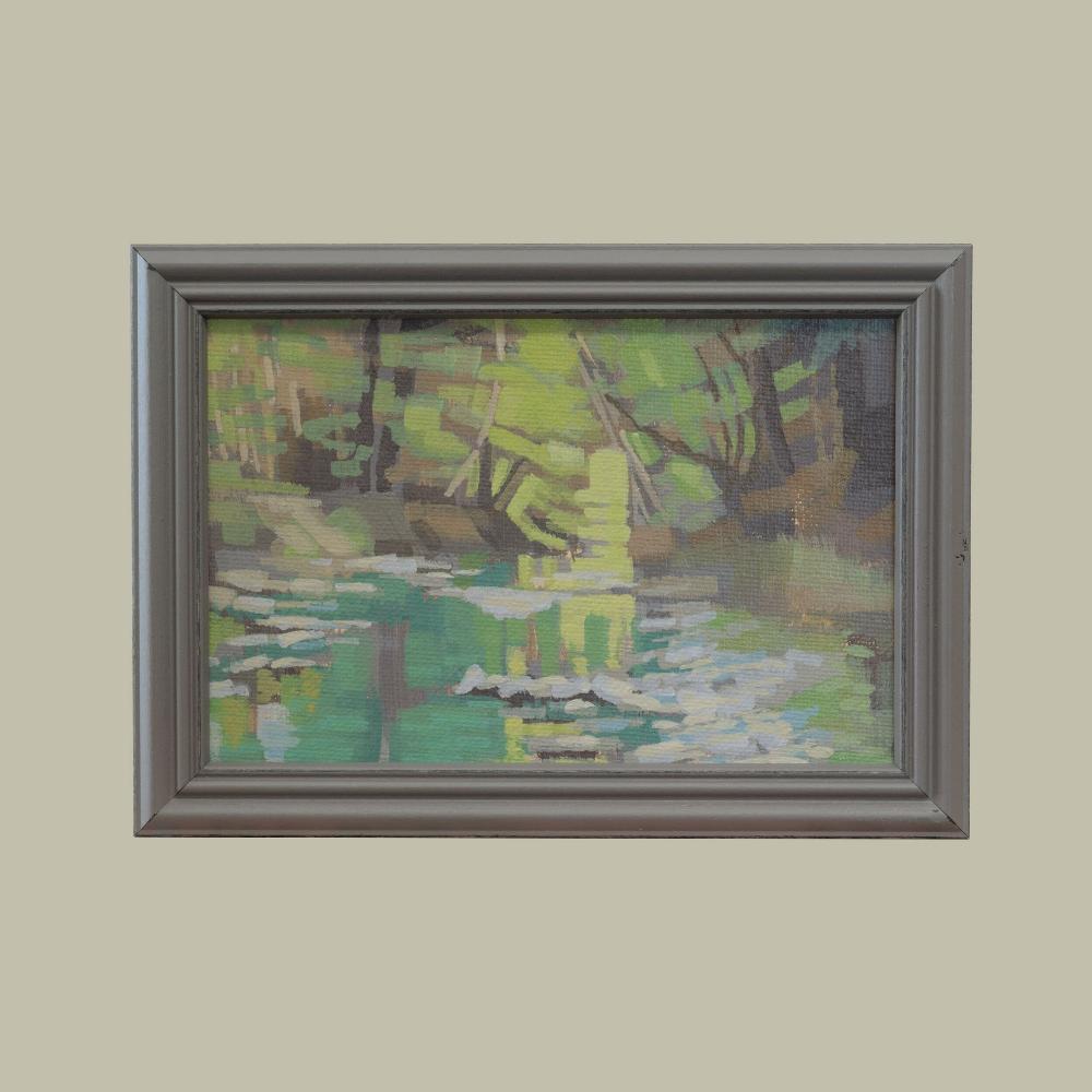 Original painting - "Play of Light" - hand painted - acrylic painting - 10x15 cm - landscape picture - unique piece - with frame