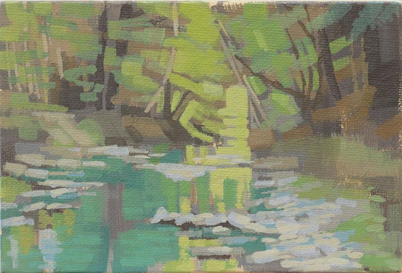 Original painting - "Play of Light" - hand painted - acrylic painting - 10x15 cm - landscape picture - unique piece - with frame