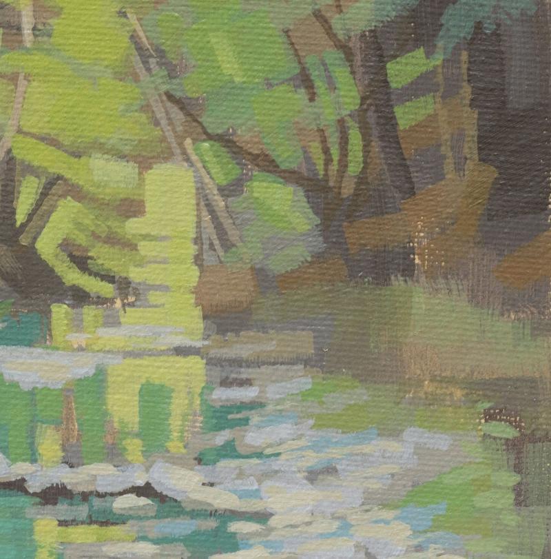Original painting - "Play of Light" - hand painted - acrylic painting - 10x15 cm - landscape picture - unique piece - with frame