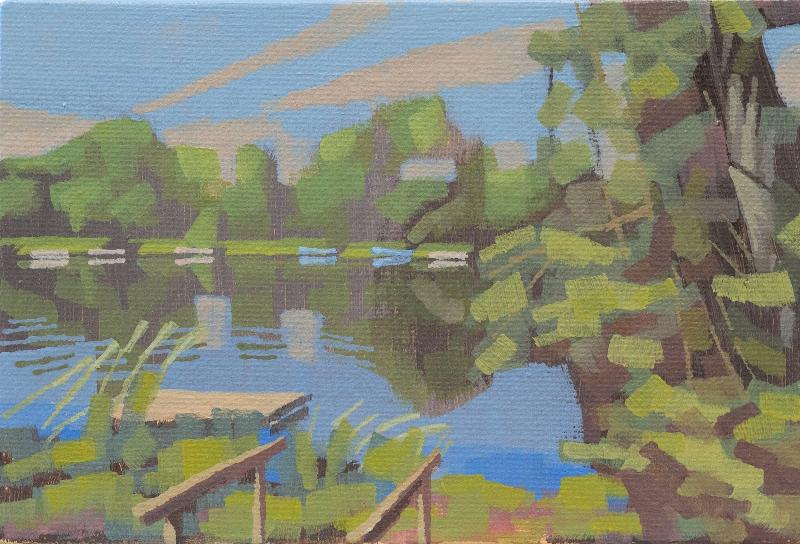 Original Gemälde – "Flussufer" - handgemalt – Acrylbild – 10x15 cm – Landschaft Bild – Einzelstück – mit Rahmen