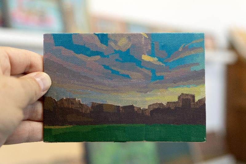Original painting "Evening" - hand painted - acrylic painting - 10x15 cm - landscape picture - unique piece - with frame