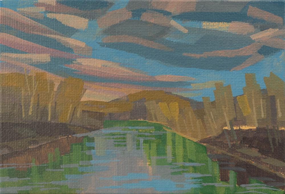 Original painting "At the power plant" - hand painted - acrylic painting - 10x15 cm - landscape picture - unique piece - with frame