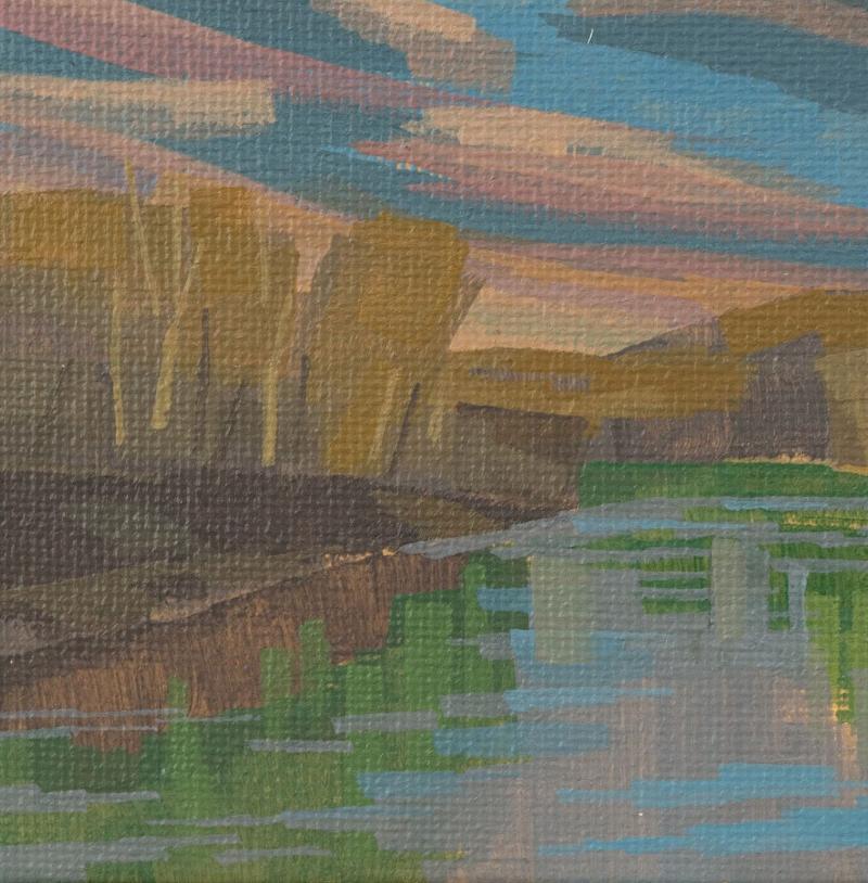 Original painting "At the power plant" - hand painted - acrylic painting - 10x15 cm - landscape picture - unique piece - with frame