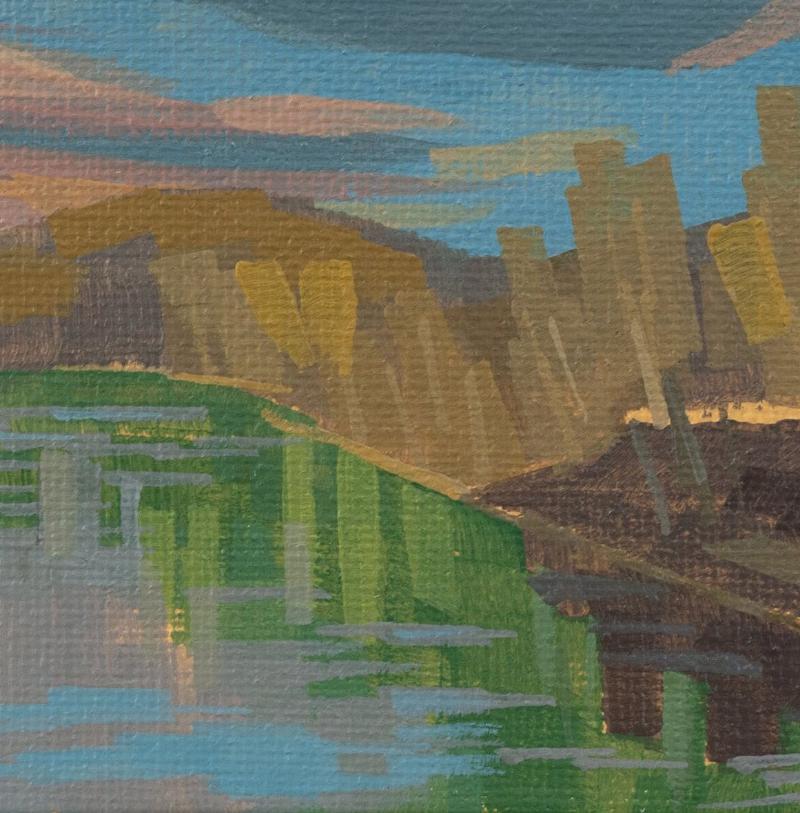 Original painting "At the power plant" - hand painted - acrylic painting - 10x15 cm - landscape picture - unique piece - with frame