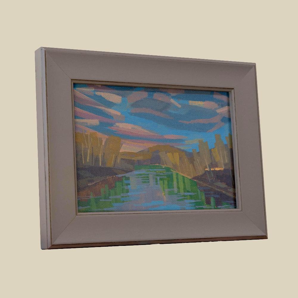 Original painting "At the power plant" - hand painted - acrylic painting - 10x15 cm - landscape picture - unique piece - with frame
