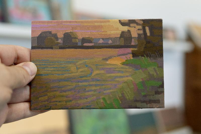 Original painting "Sun in the Field" - hand painted - acrylic painting - 10x15 cm - landscape picture - unique piece - with frame
