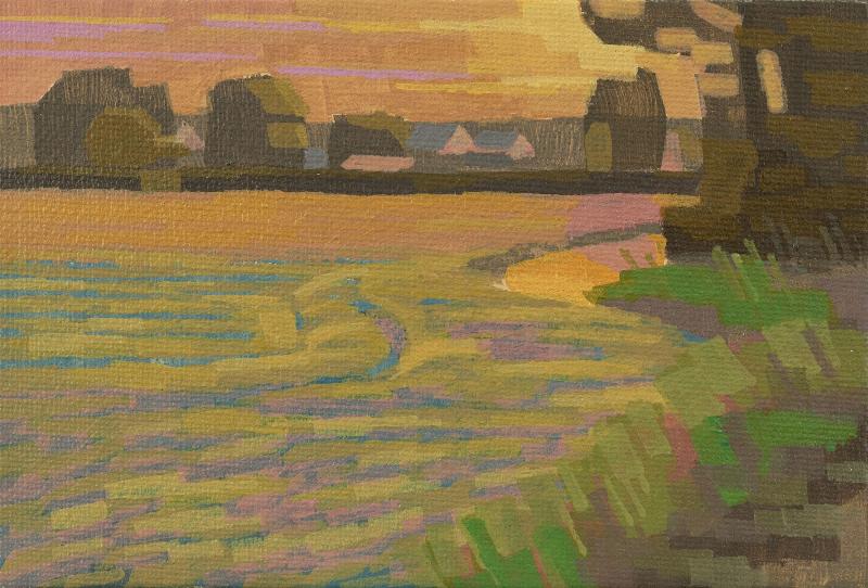 Original painting "Sun in the Field" - hand painted - acrylic painting - 10x15 cm - landscape picture - unique piece - with frame