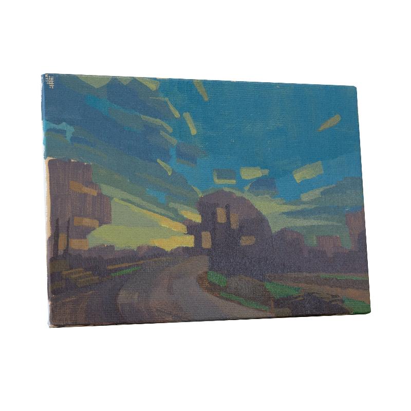 Original painting - "Low Standing Sun" - hand painted - acrylic painting - 10x15 cm - landscape picture - unique piece - with frame