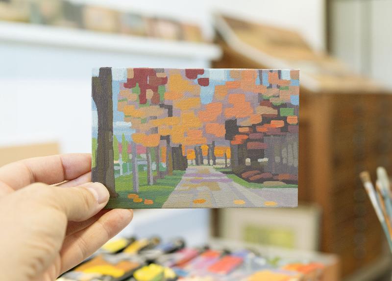 Original painting - "Autumn Sun" - hand painted - acrylic painting - 10x15 cm - landscape picture - unique piece - with frame
