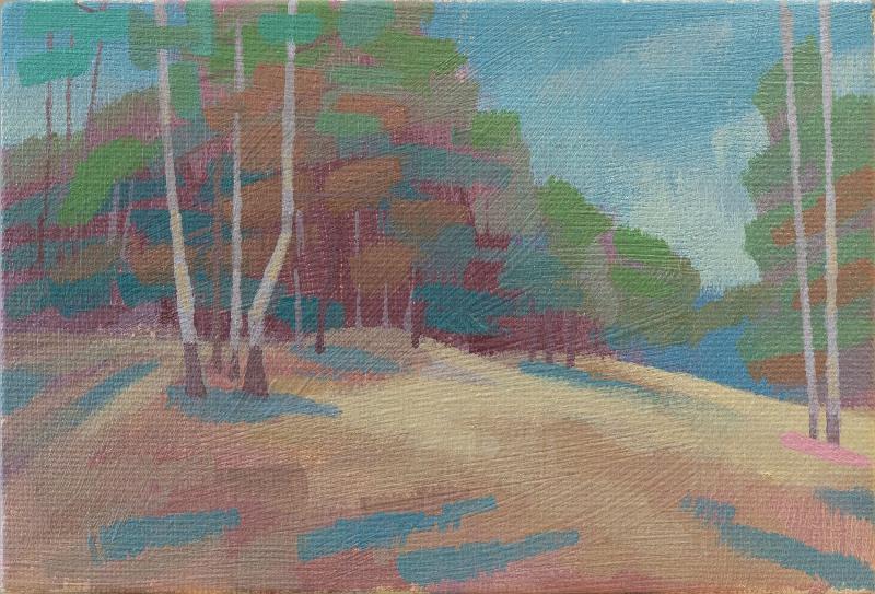 Original Gemälde – "Fünf Birken" - handgemalt – Acrylbild – 10x15 cm – Landschaft Bild – Einzelstück – mit Rahmen