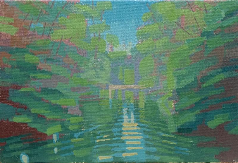 Original Gemälde – "Flusslauf" - handgemalt – Acrylbild – 10x15 cm – Landschaft Bild – Einzelstück – mit Rahmen