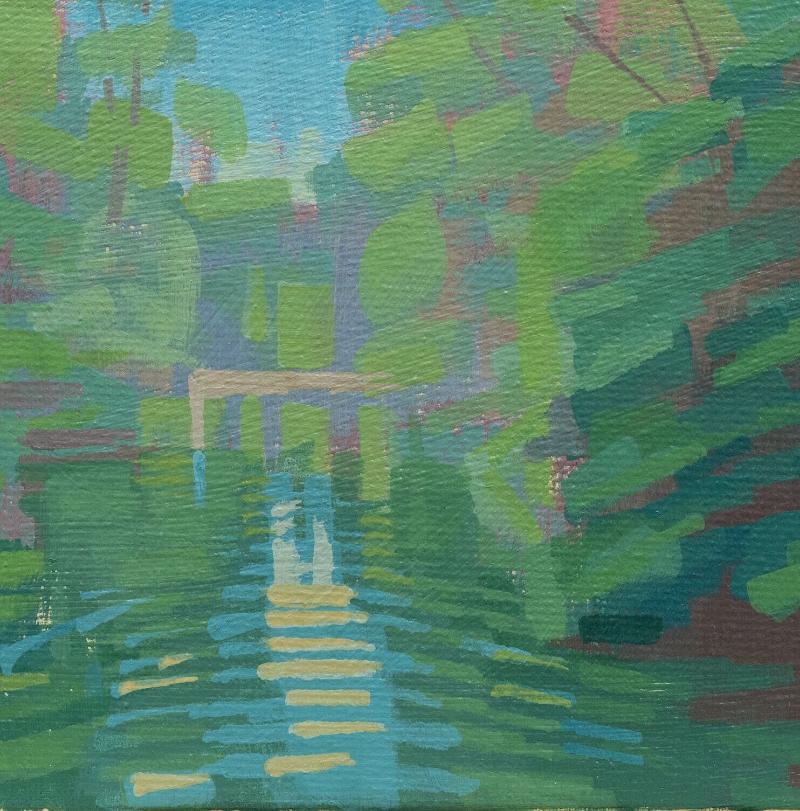 Original Gemälde – "Flusslauf" - handgemalt – Acrylbild – 10x15 cm – Landschaft Bild – Einzelstück – mit Rahmen